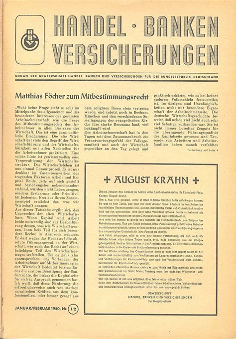 Pawlik nahm die aufgabe an, die neue organisation im bereich handel, banken, versicherungen und wirtschaftsdienste in der britischen besatzungszone aufzubauen, und führte ein. ver.di - Gewerkschaft Handel, Banken und Versicherungen