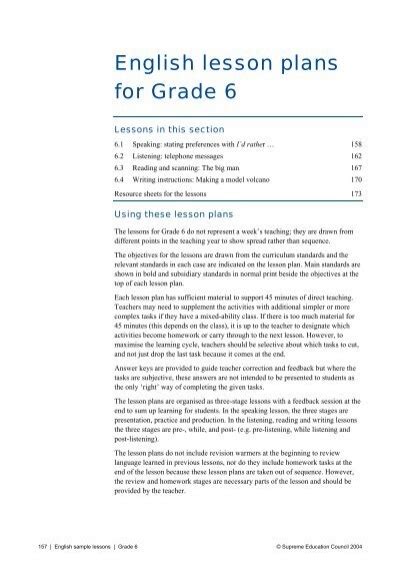 English Lesson Plans For Grade 6