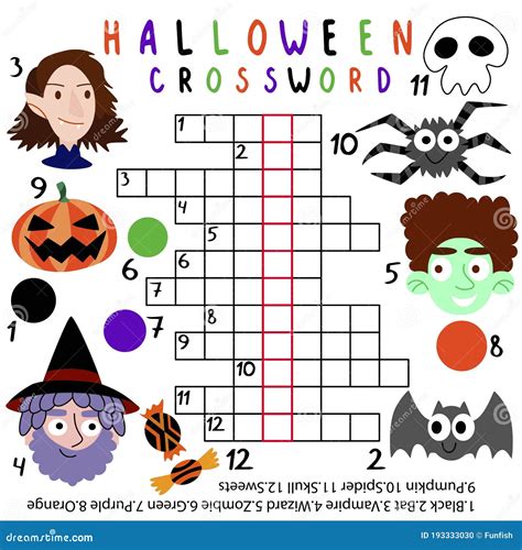 Crucigrama De Halloween Con Imágenes Para Niños Ilustración Vectorial