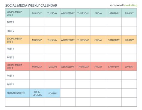 Printable Social Media Calendar Template