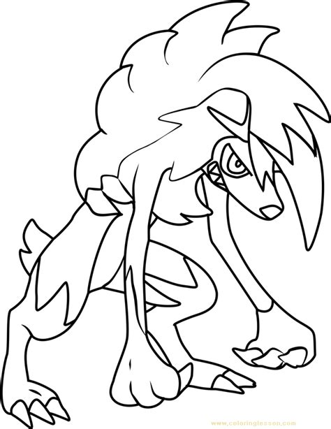 A new feature of pokémon sun & moon are alola forms, where certain pokémon have developed differently to how they have in different versions, often resulting in a change of type, abilities and appearance. Lycanroc Midnight Form Pokemon Sun and Moon | Kids Coloring Page - Coloring Lesson - Free ...