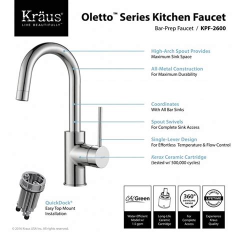 Kraus Oletto Bar And Kitchen Faucet Single Handle Chrome Kpf Ch Rona
