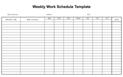 Printable Weekly Work Schedule Template Printable Templates