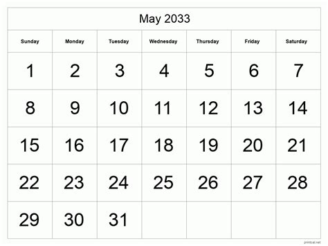 Printable May 2033 Calendar Free Printable Calendars