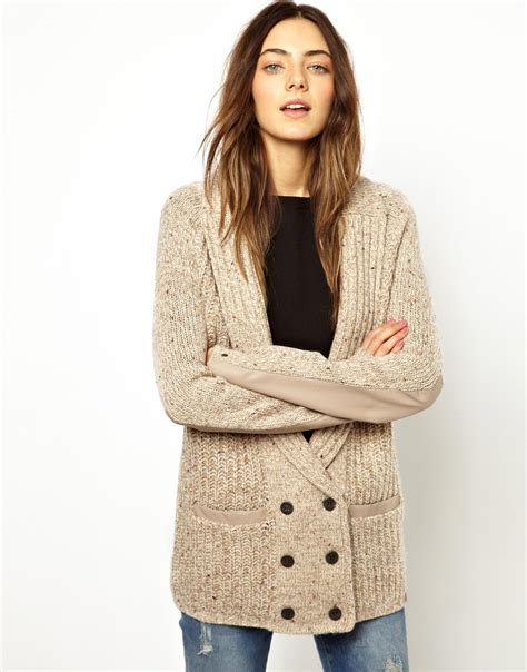 Maybe you would like to learn more about one of these? Lyst - Asos Esprit Chunky Boyfriend Cardigan with Leather ...