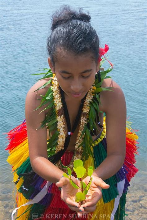Yapese Girl In Grass Skirt Holding A Plant Yap Island Federated