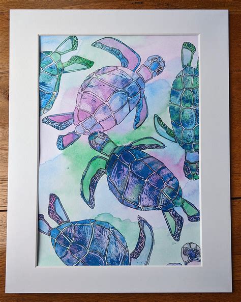 Sea Turtle Swimming Original Art Etsy UK