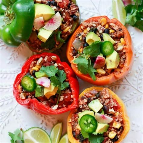 Easy To Make Tex Mex Quinoa Stuffed Bell Pepper With Avocado Lime Sauce