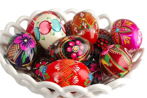 Basket With Hand Painted Easter Eggs Stock Photo Image Of Easter