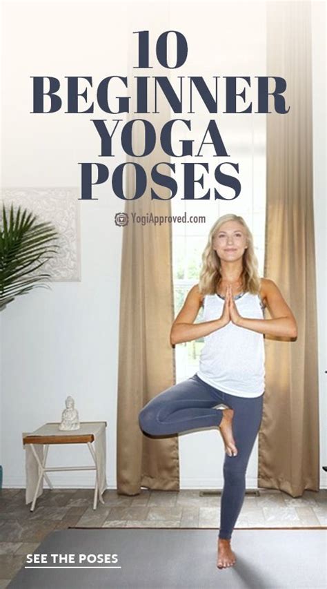a woman doing yoga poses with the words 10 beginner yoga poses