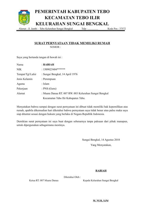 Contoh Surat Keterangan Belum Memiliki Rumah  Contoh Surat