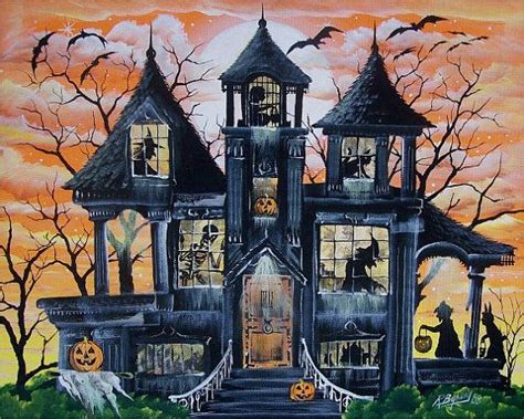 Folk Art Halloween Witch Haunted House Print Witches Children Etsy