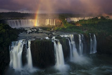 Waterfalls And Green Trees Iguazu Falls Waterfall River Rainbows Hd