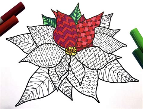 Poinsettia Pdf Zentangle Coloring Page Coloring Pages New Year