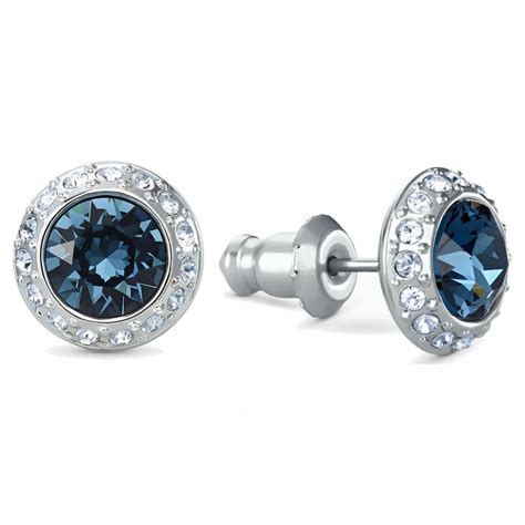 Swarovski Angelic Stud Pierced Earrings Blue Rhodium Plated 5536770