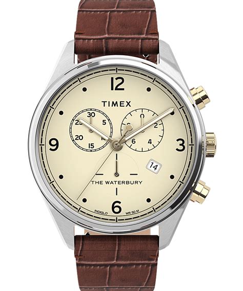 Waterbury Traditional Chronograph 42mm Leather Croco Strap Watch Timex US