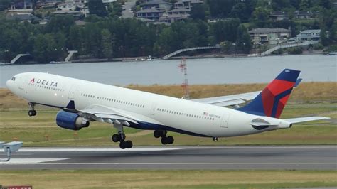 Delta Airlines Airbus A330 300 N803nw Takeoff From Pdx Youtube