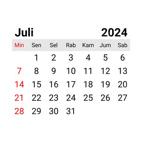 Kalender Indonesia Juli 2024 Kalender Juli 2024 2024 Juli Juli 2024 Indonesia Png Dan Vektor