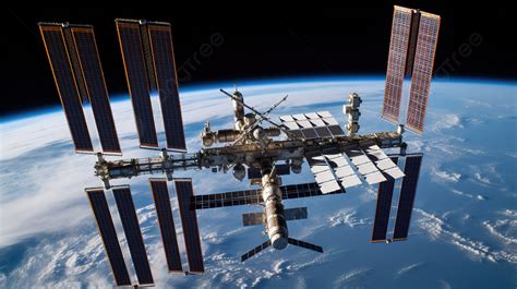 The International Space Station Is Visible Through The Sky Background