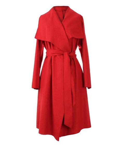 Take A Look At This Red Shawl Collar Tie Waist Trench Coat Women