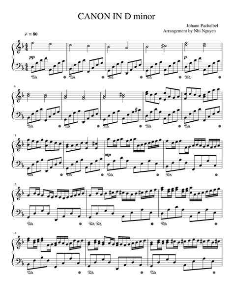 Free printable piano sheet music. Canon in D minor - Johann Pachelbel sheet music for Piano ...