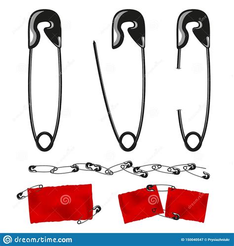 Safety Pins Set Red Paper Secured By Pins Stock Vector Illustration