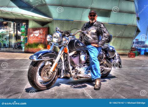 Classic American Harley Davidson Motorcycle With Rider Editorial