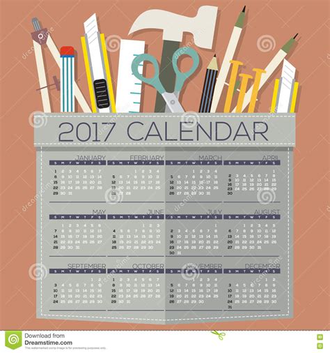 2017 calendar templates with monthly, yearly options and holidays are available. 2017 Printable Calendar 12 Months Starts Sunday DIY Of Handcraft's Tool Concept. Stock Vector ...