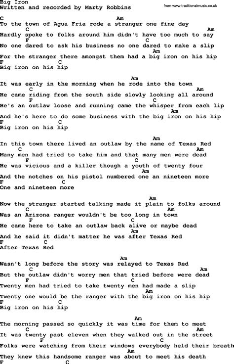 Marty Robbins Song Big Iron Lyrics And Chords Marty Robbins Lyrics