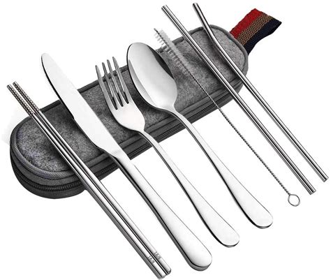 8-Piece Portable Reusable Travel Utensils Silverware, Camping Cutlery