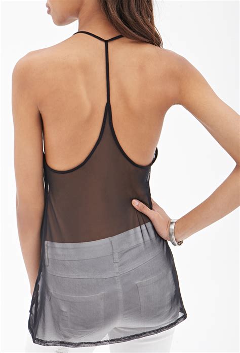 Lyst Forever 21 Sheer Mesh Tank Top In Black