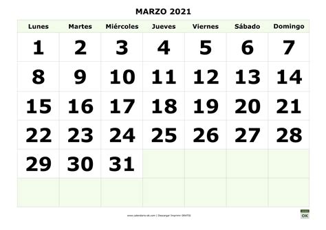 Plantilla Calendario 【marzo 2021】 Para Imprimir Pdf