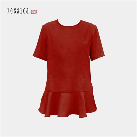 Jessica Red 舒適透氣天絲棉荷葉下擺短袖上衣823139（紅） 短袖 Yahoo奇摩購物中心