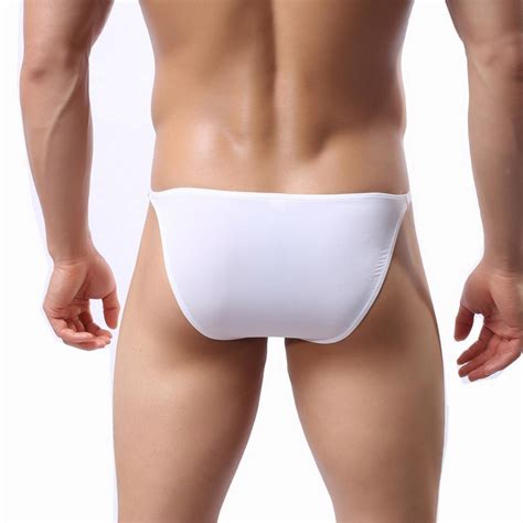 Men Ice Silk Briefs Low Rise Bikini Underpants Underwear Thong G String