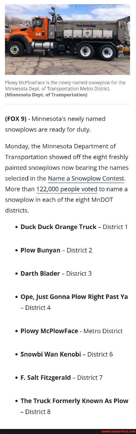 Plowy Mcplowface Is The Newly Named Snowplow For The Minnesota Dept Of