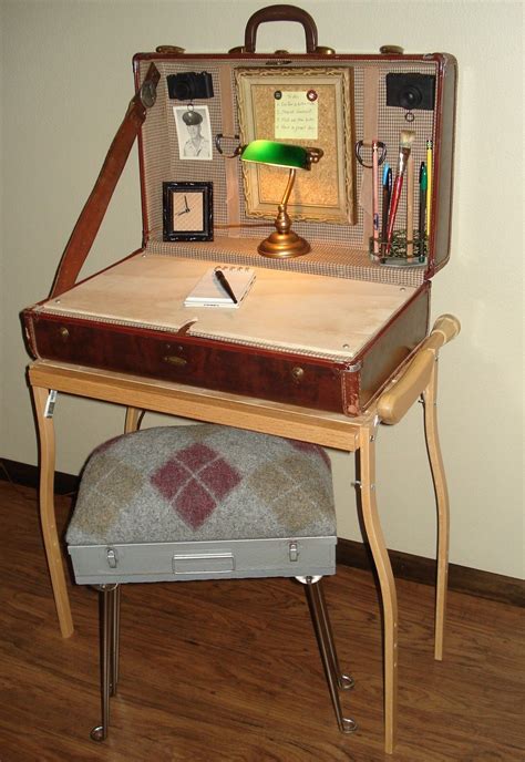 Suitcase Desk With Base Made Out Of Wooden Crutches Stool Made Out Of