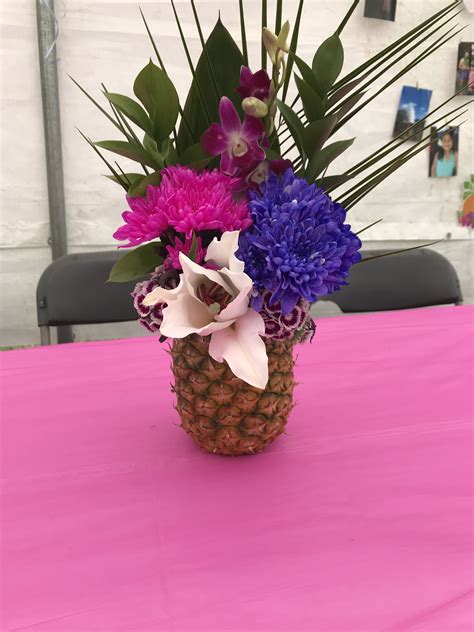 Luau Centerpiece for Luau with pineapple vase  Luau centerpieces