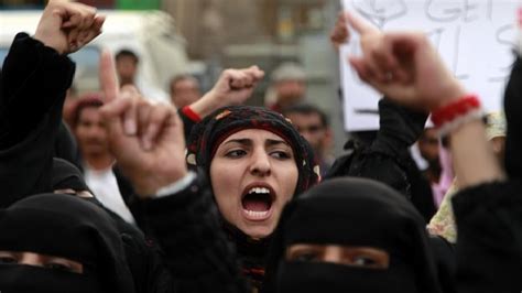 Women Shout Slogans During A Protest Demanding The Ouster Of Yemens