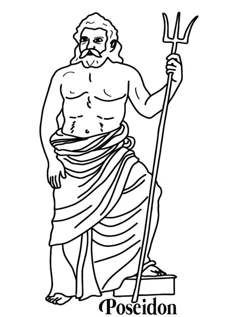 Poseidon Standing With His Trident Coloring Page Free Printable