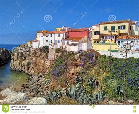 Colorful Peniche Houses Portugal Stock Image Image Of Clouds