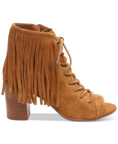Steve Madden Newporte Fringe Lace Up Booties In Chestnut Brown Lyst