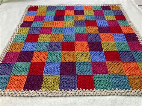 Crochet Patchwork Blanket Multicolour Granny Square Throw Etsy Portugal