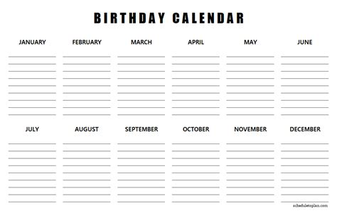 Birthday Calendar Template Excel Birthday Calendar Download Printable