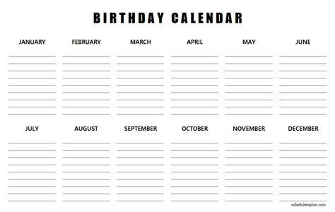 printable birthday calendar template birthday