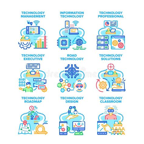 Technology Solution Set Icons Vector Illustrations Stock Vector