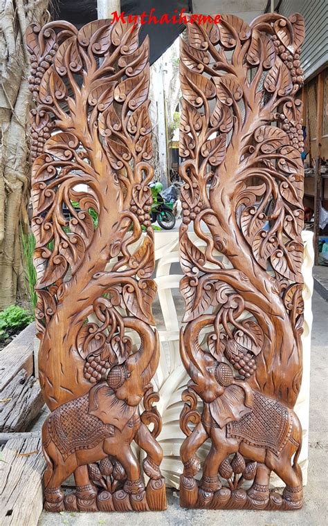 Set Large Wood Wall Art Wood Carved Dragon Phoenix Bird Etsy Wood