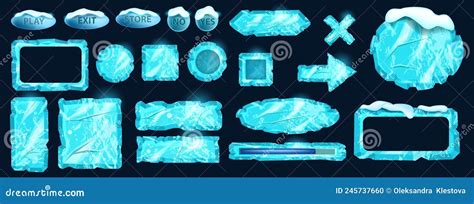 Ice Game Button Vector Set Frozen Winter Ui Icon Kit Cartoon Crystal
