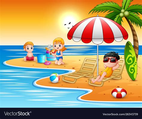 Summer Vacation Children In Beach Royalty Free Vector Image