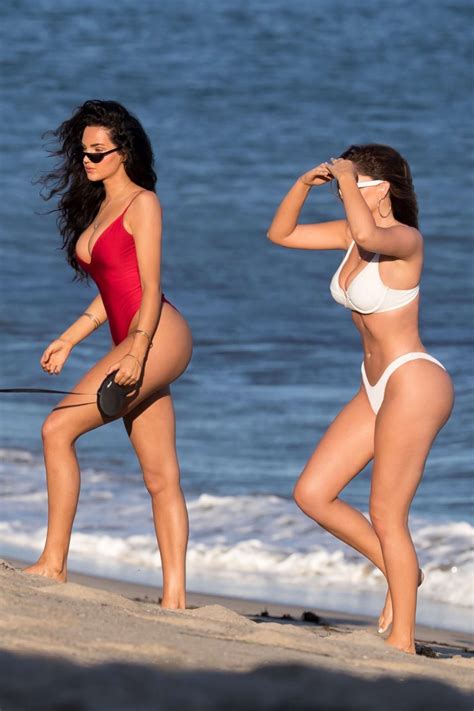 Natalie Halcro And Olivia Pierson In Red And White Bikini On The Beach