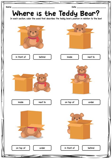 Position Words Worksheet For Kindergarten